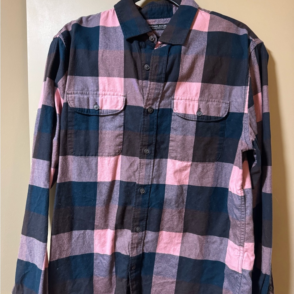Banana Republic Pink and Blue Flannel Shirt